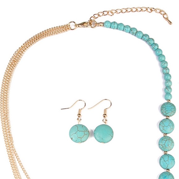 Brand New Gold & Turquoise Necklace & Earring Set - Picture 3 of 4